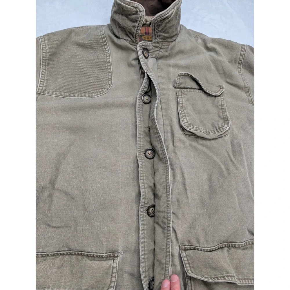GAP Out-of-Doors Mens Medium Olive Grunge Field Jacket Leather Trim Plaid